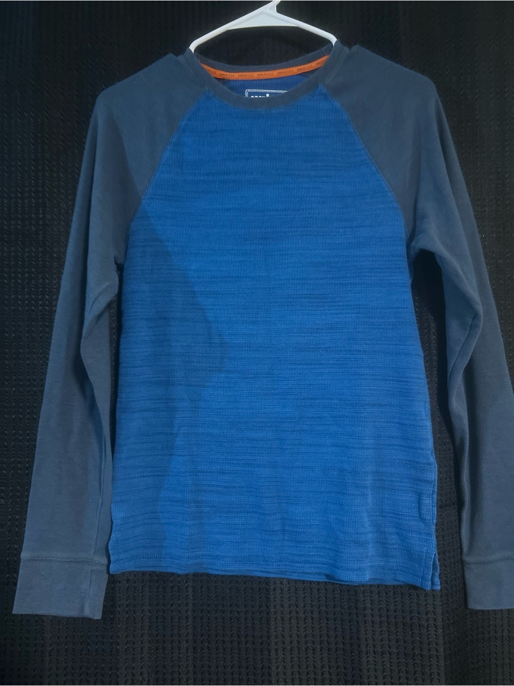 urban pipeline Men’s Blue Crewneck Sweater with Navy Raglan Sleeves and Orange